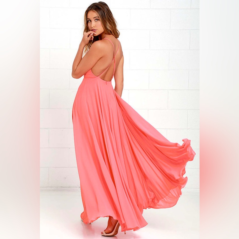 Lulus Mythical Kind of Love Coral Pink Maxi Dress - Size XS
